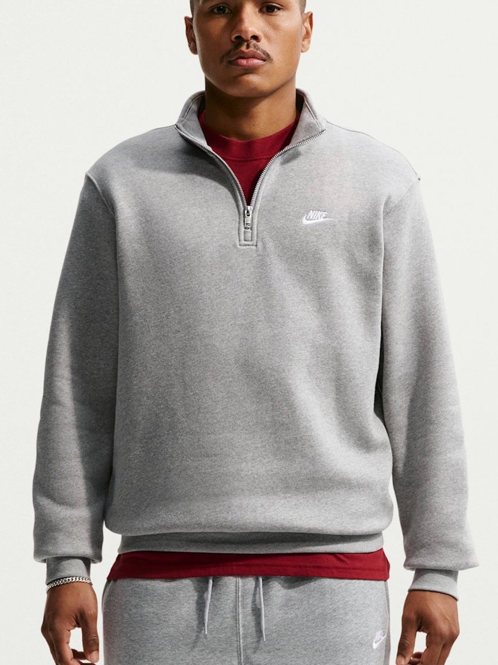 NWT Nike Sportswear Club light grey 1/2 zip sweatshirt XXL Men’s Relaxed Fit